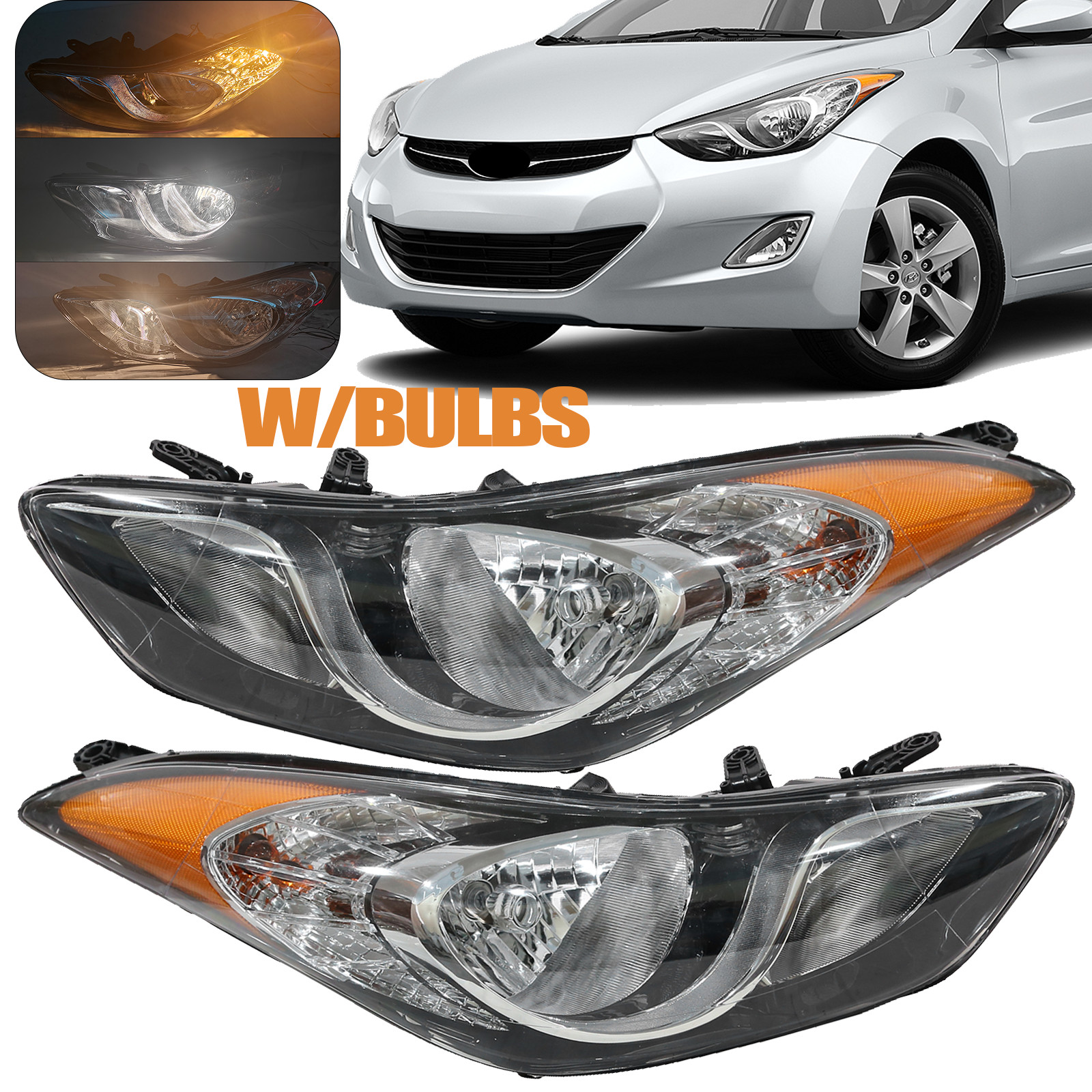 Pair Headlights Fit 2011 2012 2013 Hyundai Elantra Halogen Headlamps W/Bulbs 11 Pair Headlights Fit 2011 2012 2013 Hyundai Elantra Halogen Headlamps W/Bulbs 11