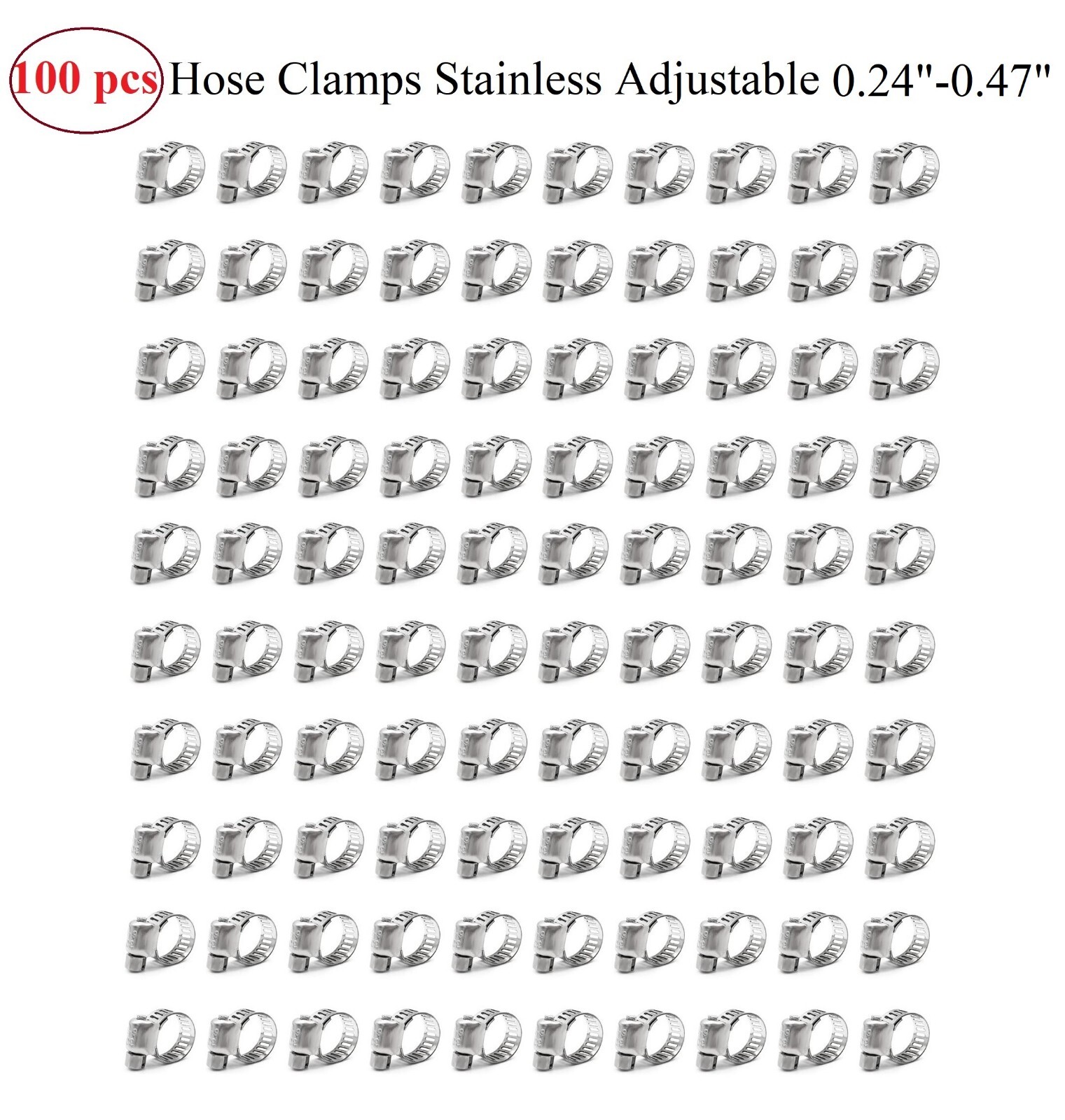 100pcs Adjustable Stainless Steel Drive Hose Clamp Fuel Line Worm Clip 1/4\ 100pcs Adjustable Stainless Steel Drive Hose Clamp Fuel Line Worm Clip 1/4\