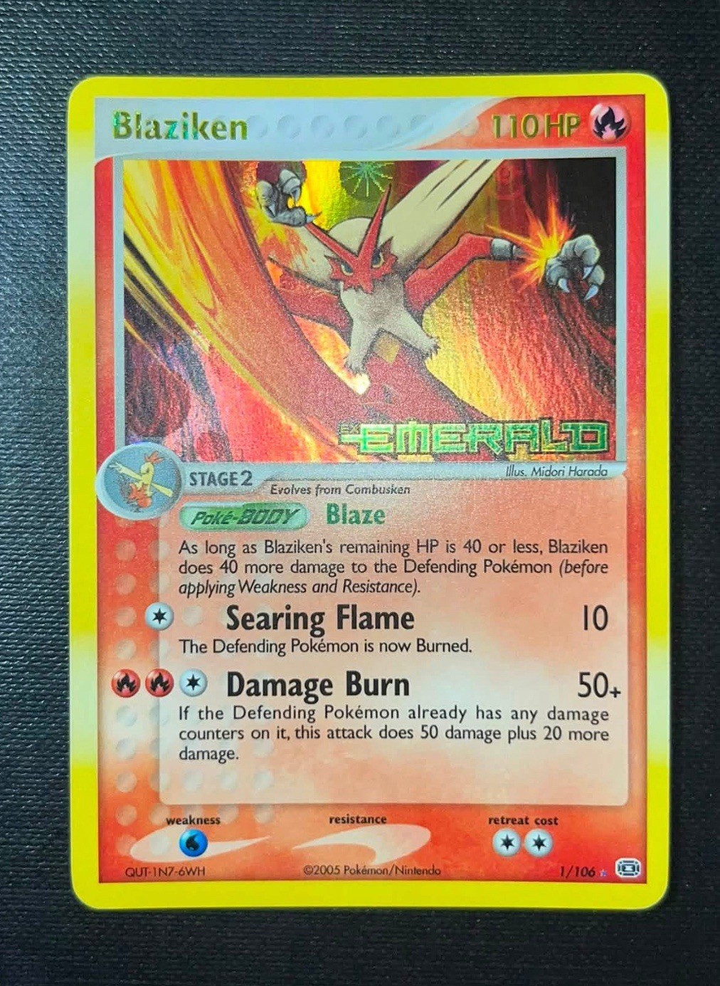 Pokemon Blaziken EX Emerald 1/106 Stamped English 2005 Pokemon Blaziken EX Emerald 1/106 Stamped English 2005