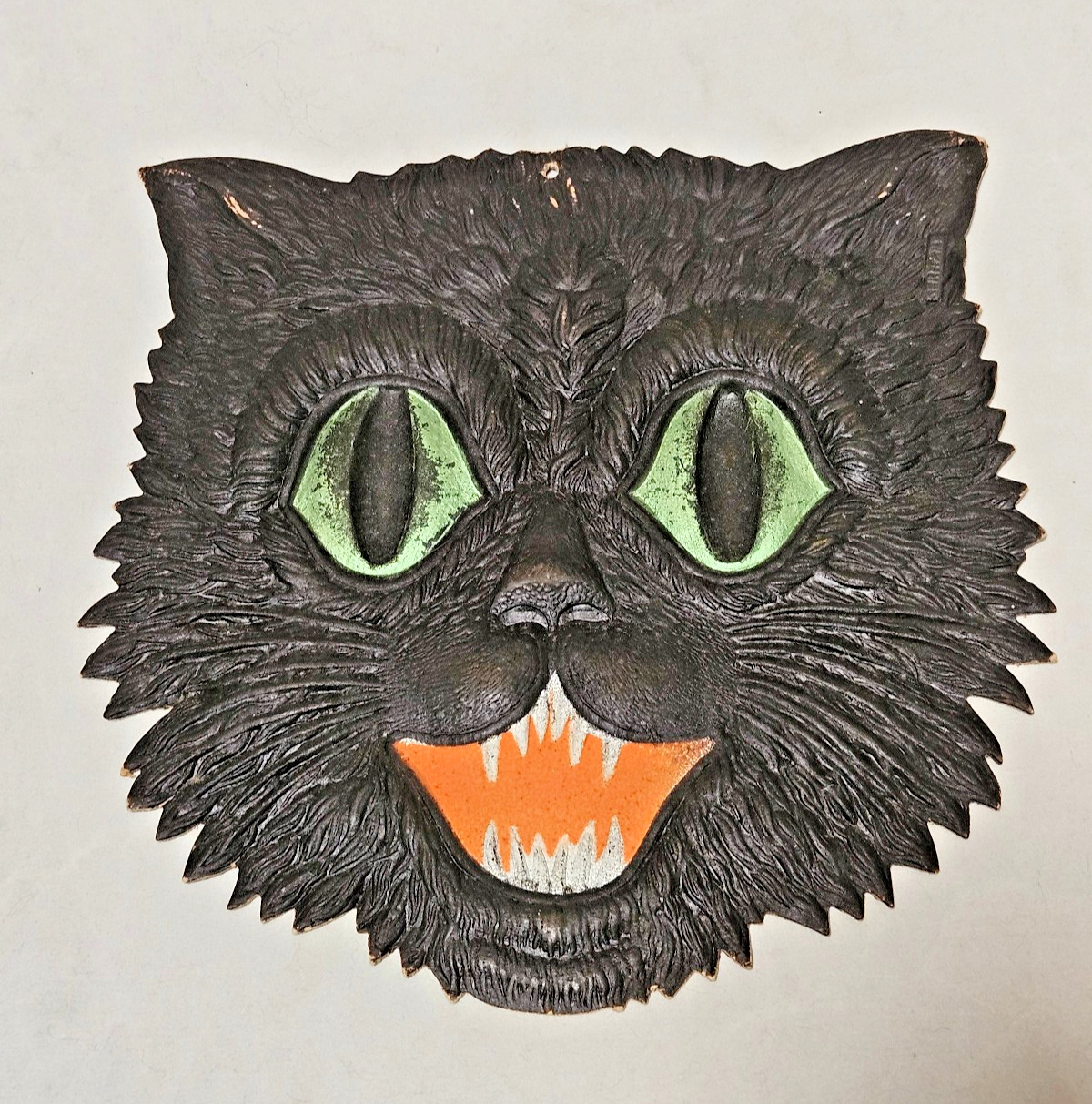 LARGE Antique Beistle Halloween Black Cat Face Diecut Germany 20s-30s Diecut LARGE Antique Beistle Halloween Black Cat Face Diecut Germany 20s-30s Diecut