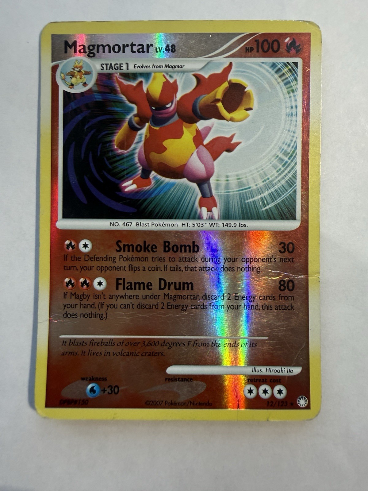 Pokémon TCG Magmortar 12/123 Mysterious Treasures Holo Rare 2007 MP creased 