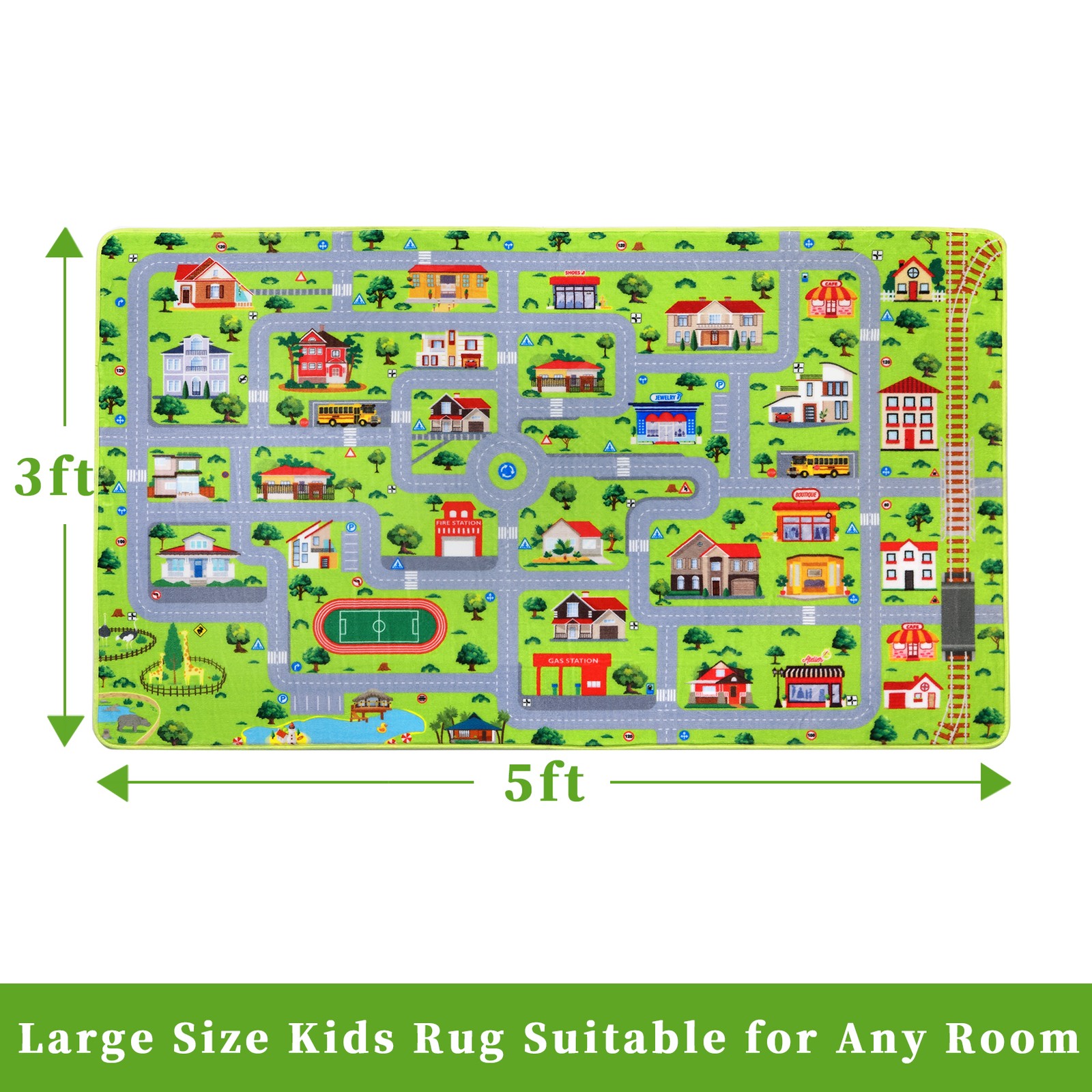 Large Non-Slip Mat Educational City Road Kids Car Play Rug Soft Activity Carpet
