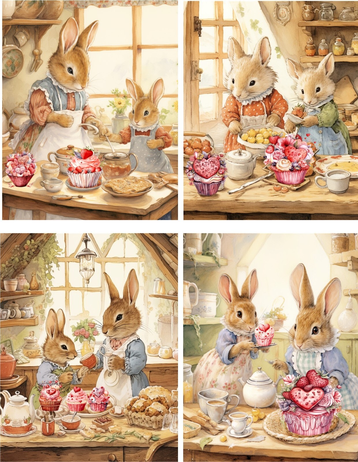 VALENTINE BUNNY RABBIT VICTORIAN VINTAGE 8 BLANK GLOSSY CARDS CUPCAKES VALENTINE BUNNY RABBIT VICTORIAN VINTAGE 8 BLANK GLOSSY CARDS CUPCAKES