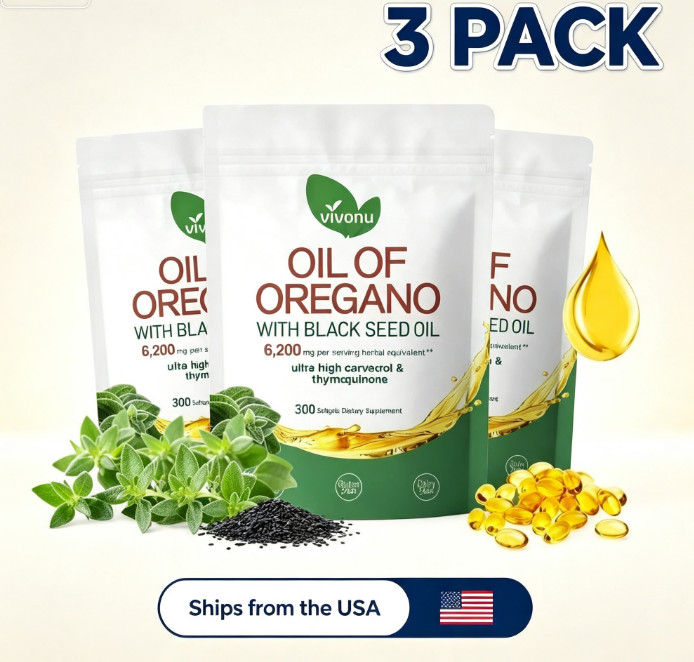 3pc Brand-New VivoNu.6200mg Oregano Oil + Black Seed Capsules Immunity for
