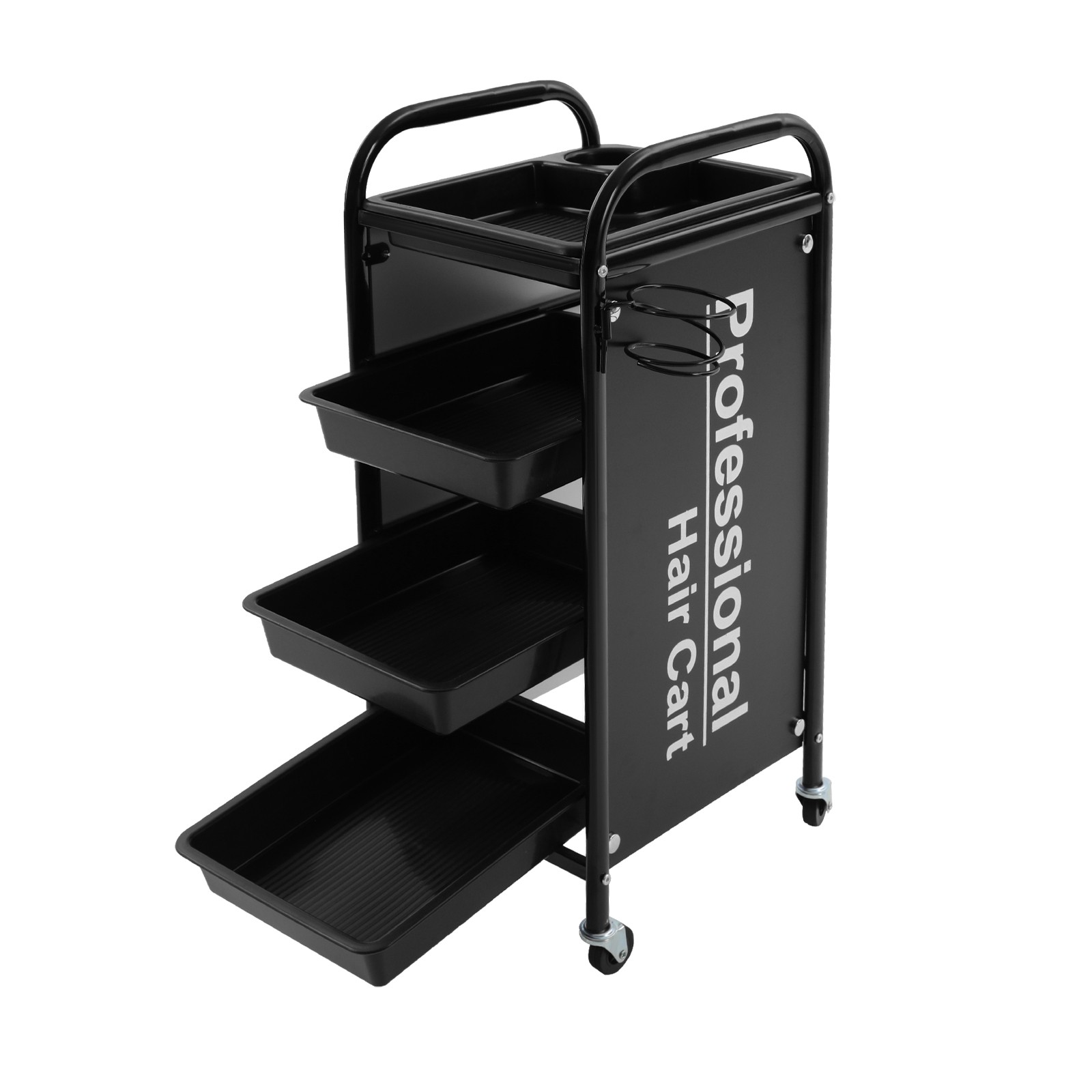 4-tier Salon Trolley Cart With Drawers On Wheels, Salon Spa Rolling Cart, Black