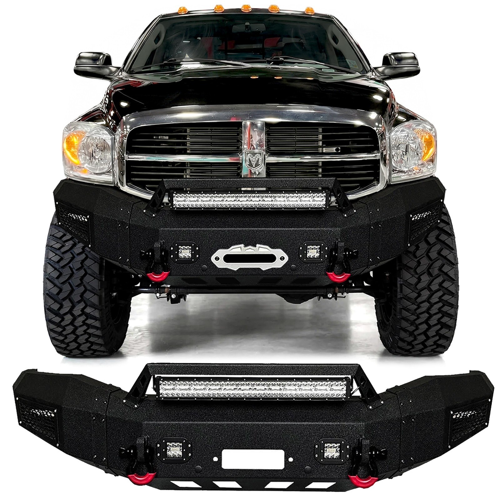 Vijay Front/Rear Bumper W/Winch Plate&Lights For 2006-2009 Dodge Ram 2500/3500