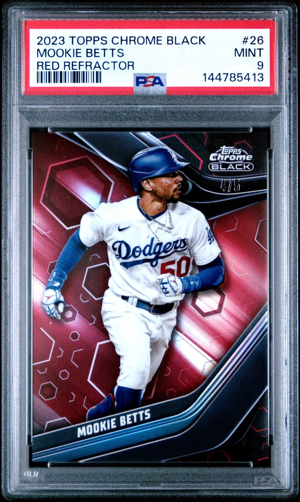 Topps 2023 Chrome Black Mookie Betts #26 Red Refractor /5 PSA 9 Dodgers