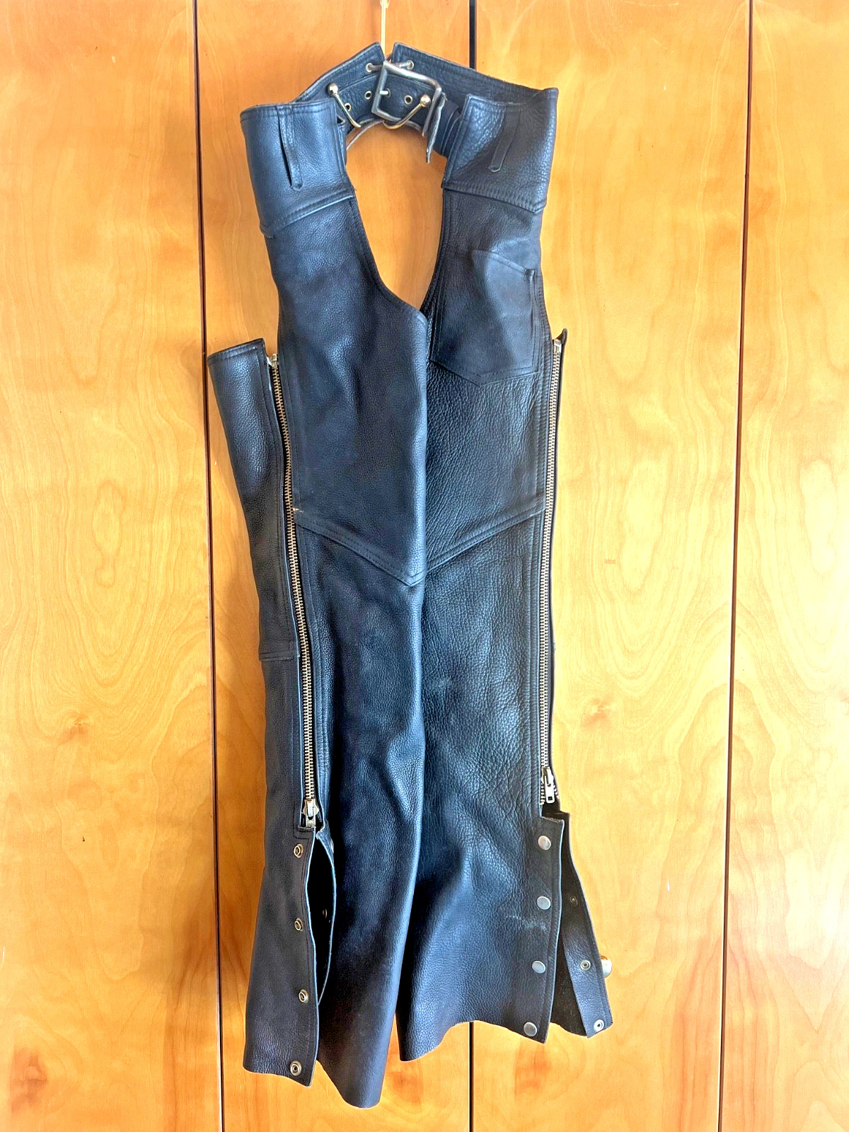Hudson Leather Black Motorcycle Chaps Unisex Size S Mens Womens