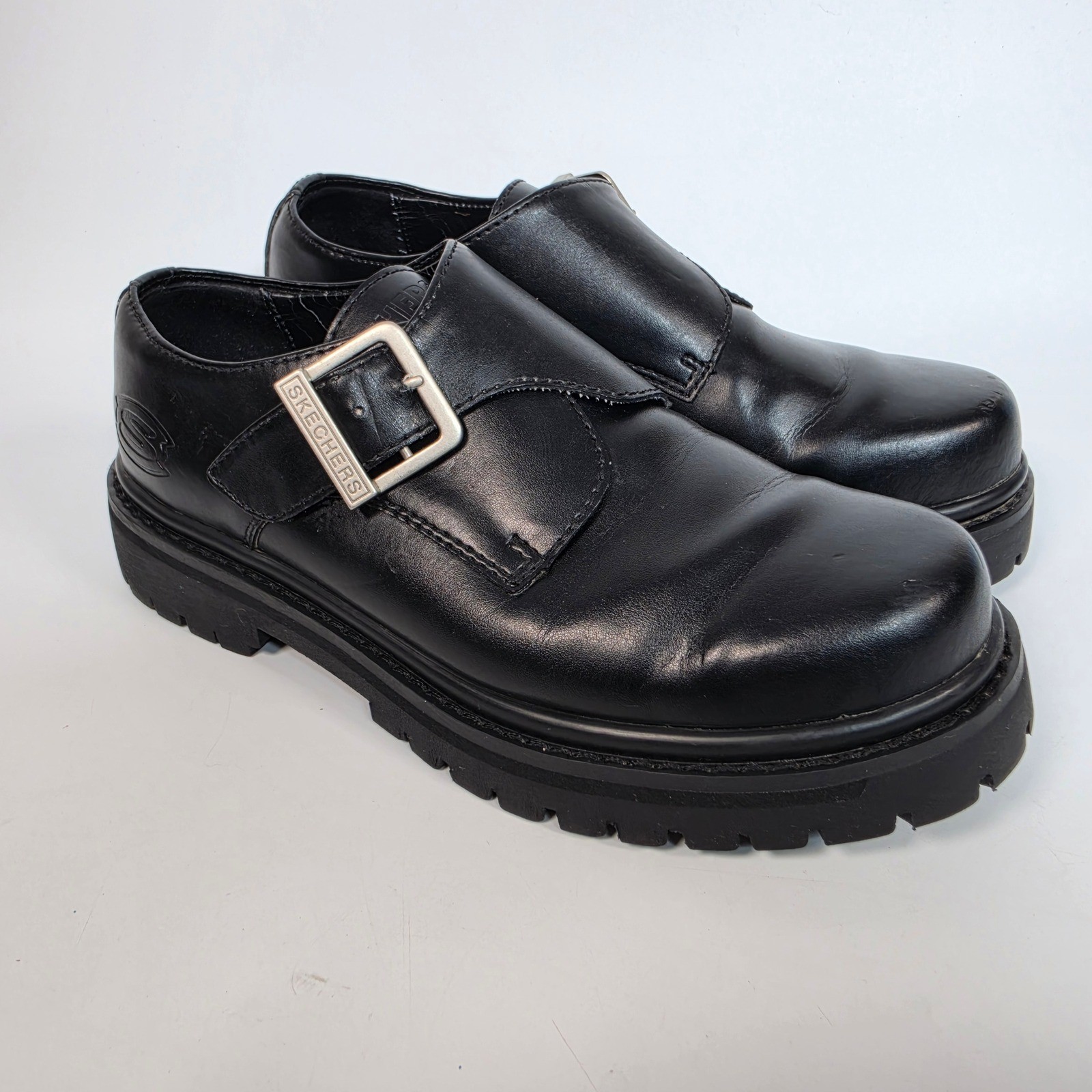Vintage Y2K Skechers Men\'s 7 Chunky Lug Sole Monk Strap Oxford Black Chunky