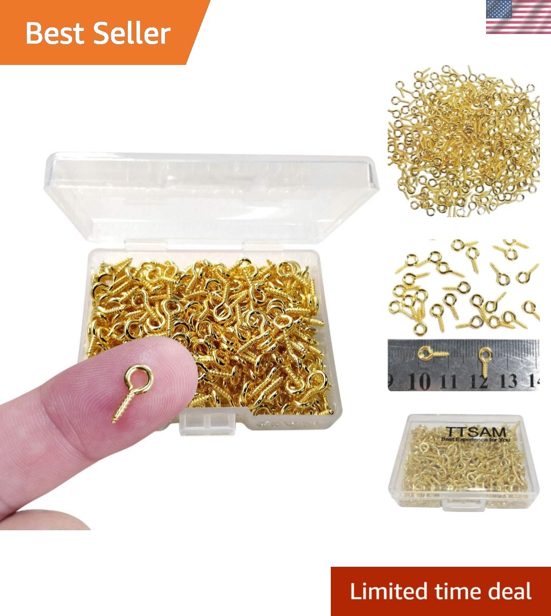 300PCS Small Screw Eye Pins, Eye pins Hooks,Mini Screw Eye Pin Peg