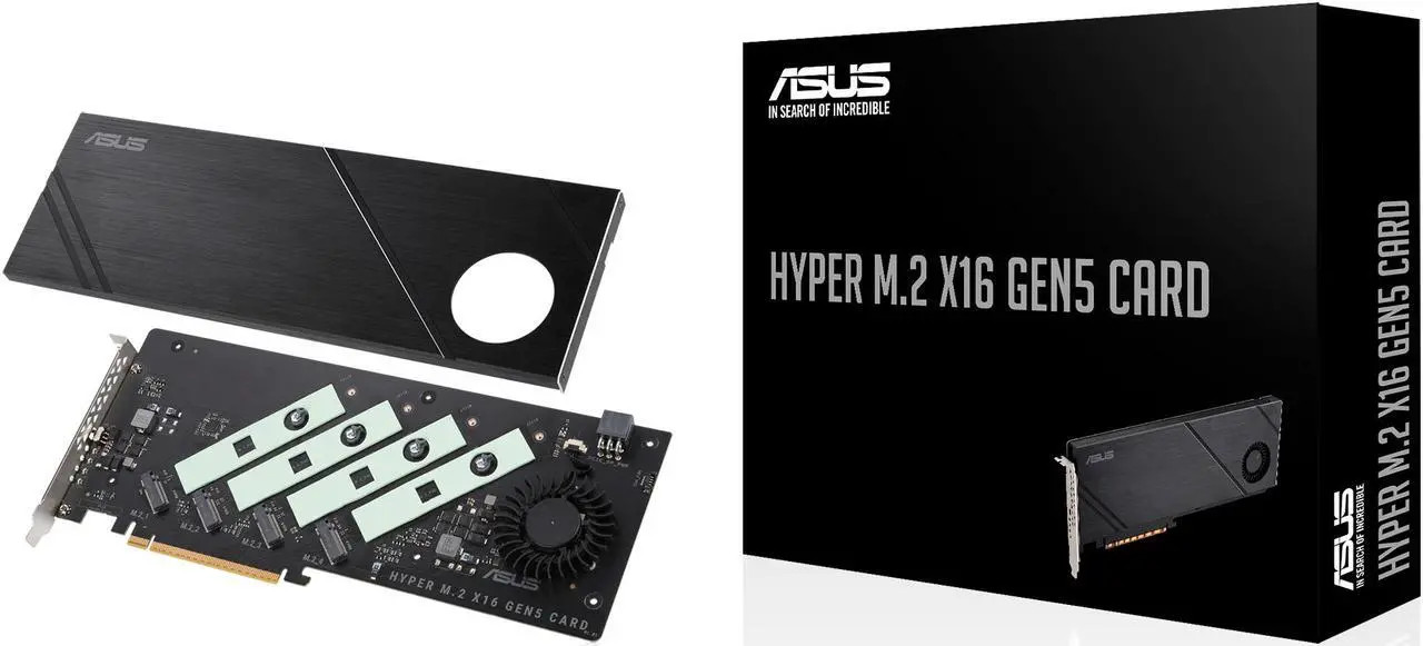 ASUS Hyper M.2 x16 Gen5 PCIe 5.0 NVMe Expansion Card Supports 4x M.2 SSD 2242-22