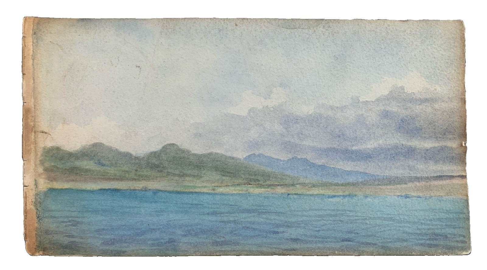 Antique April 1900 Watercolor Painting Honolulu Harbor Hawaii