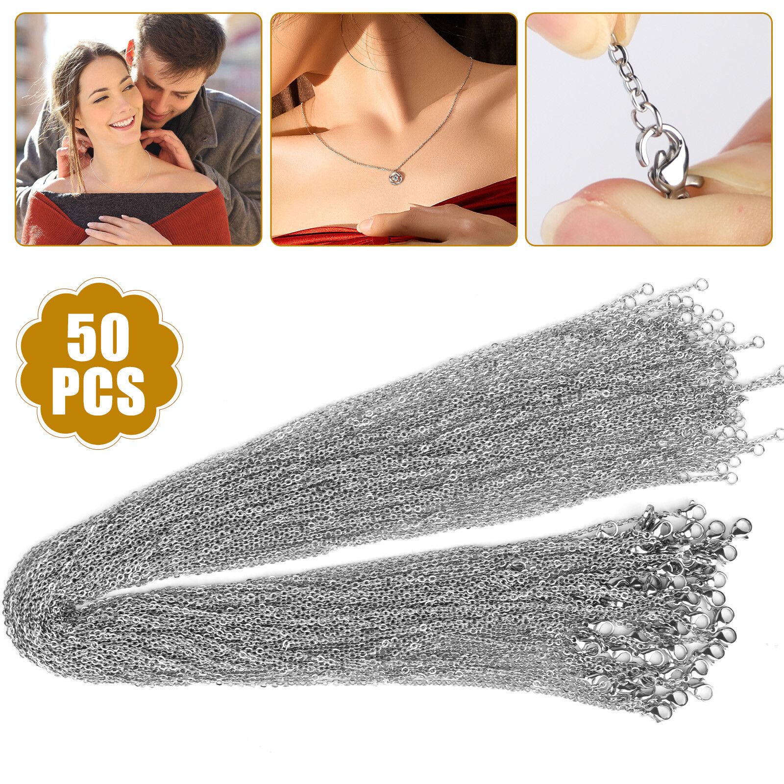 50pcs/lot Stainless Steel Silver Tone Chain Necklace for DIY Jewelry Making Gift 50pcs/lot Stainless Steel Silver Tone Chain Necklace for DIY Jewelry Making Gift