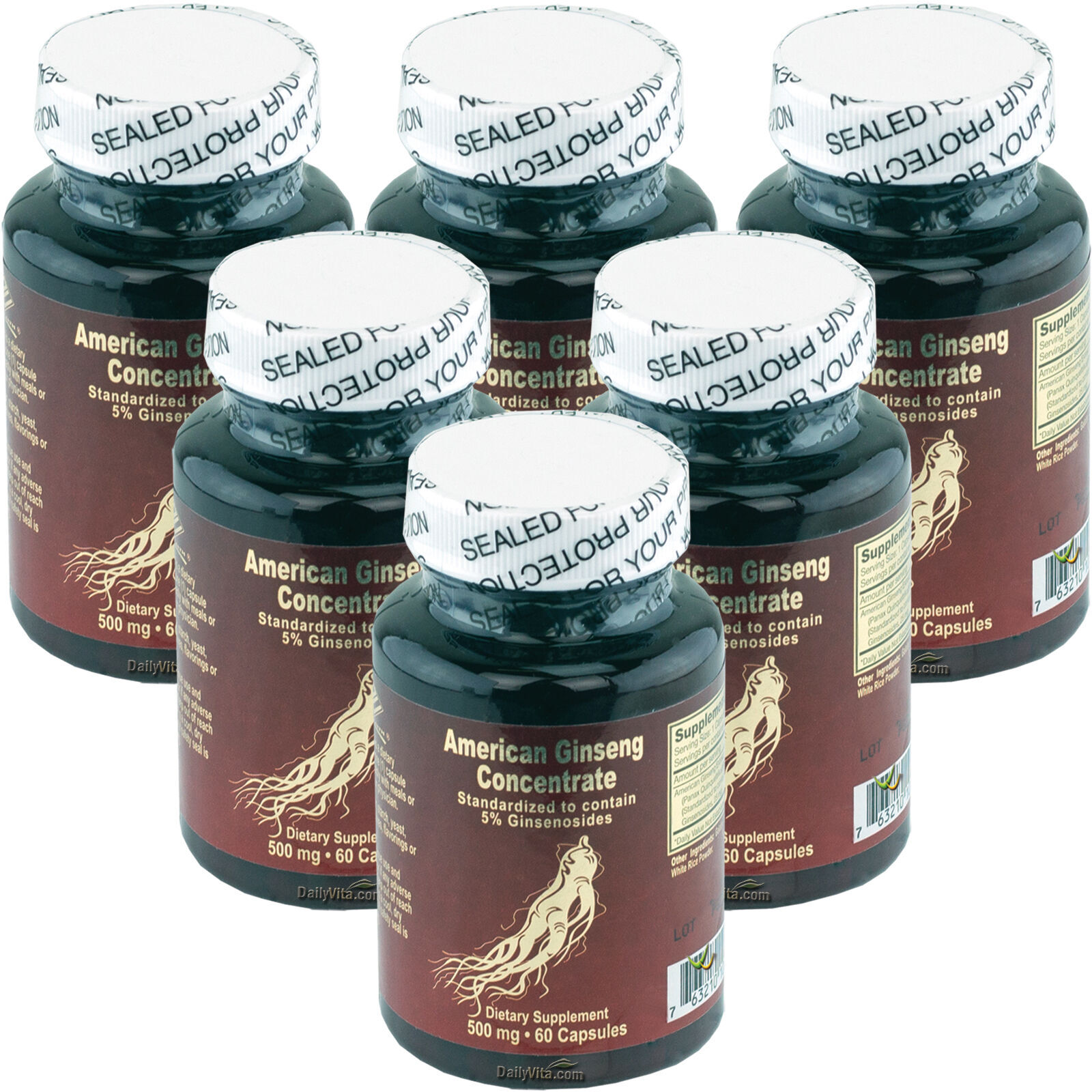 6 x American Ginseng Concentrate Extract 500 mg 60 Caps 6 Month Supply 6 x American Ginseng Concentrate Extract 500 mg 60 Caps 6 Month Supply