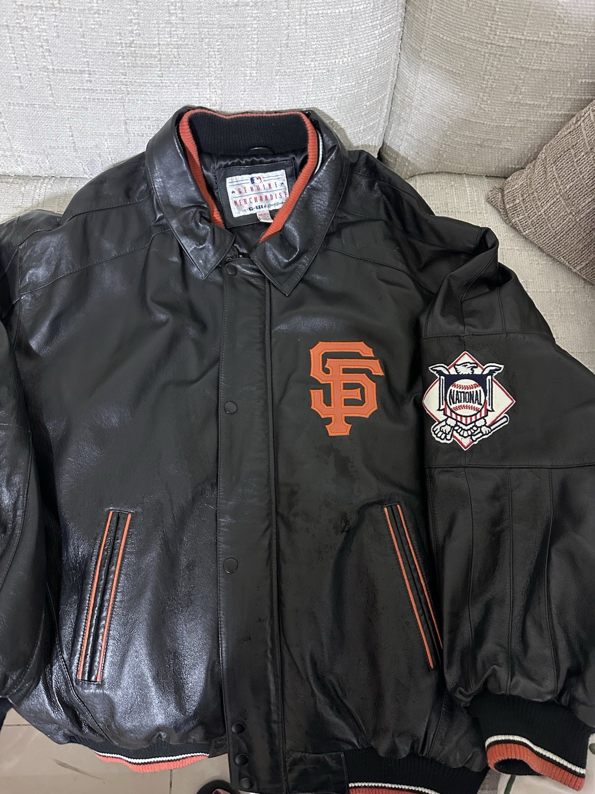Rare San Francisco Giants Black Leather Jacket XXL Genuine Merch By G-III & Carl