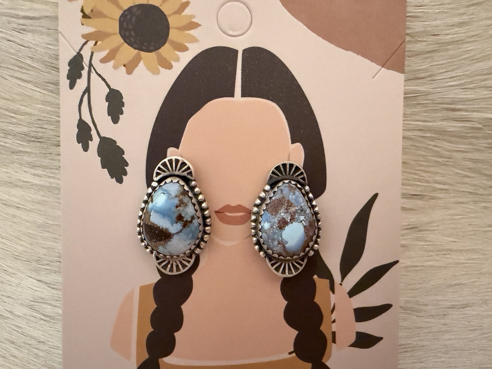 Golden Hills Turquoise Decorative Matte Sterling Silver Stud Earrings .78”L Golden Hills Turquoise Decorative Matte Sterling Silver Stud Earrings .78”L