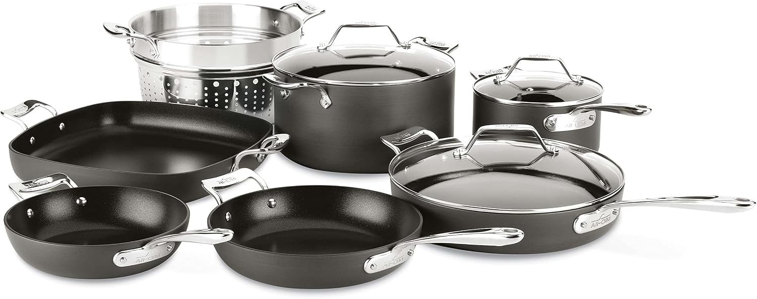 All-Clad H911SA64 Essentials Nonstick Cookware Set, Gray - 12 Piece