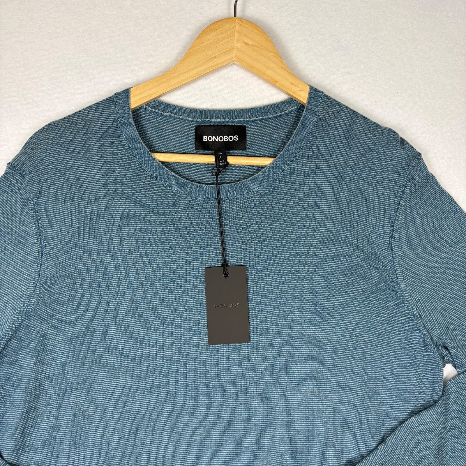 NWT Bonobos Slim Fit Lightweight Blue Cotton Sweater Size L Slim