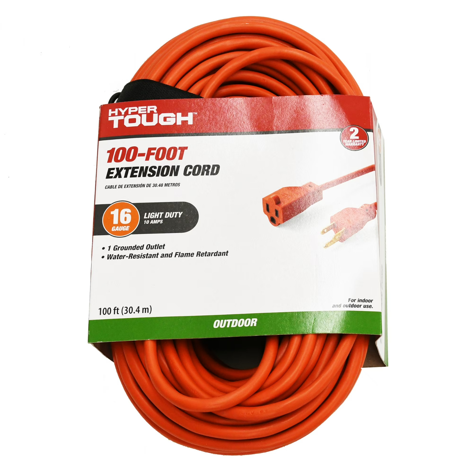 Hyper Tough 100 ft Extension Cord 16 AWG 3 Prong Indoor Outdoor Orange NEW