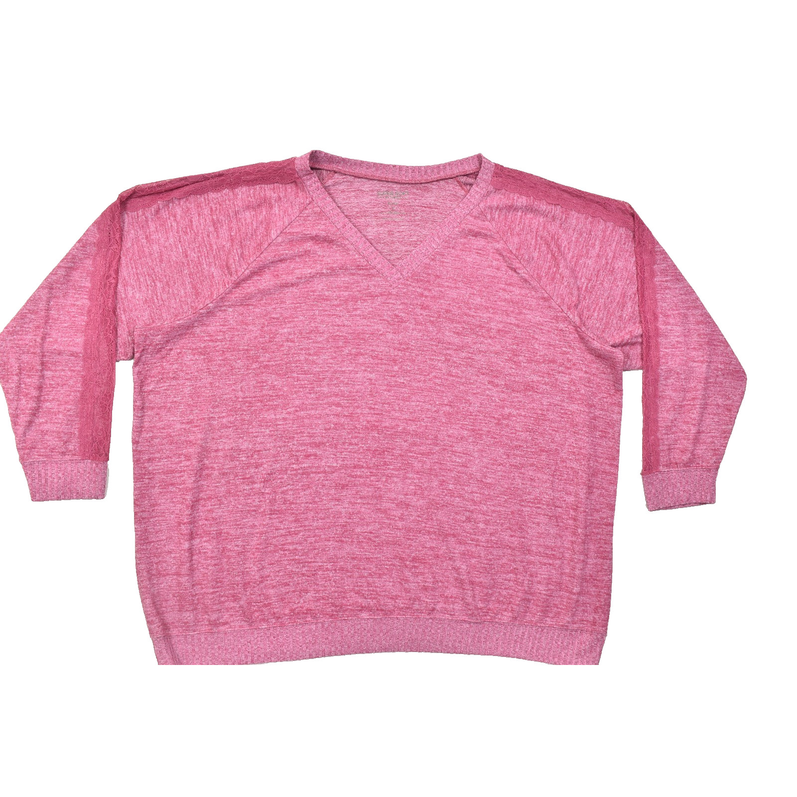 Torrid Super Soft Plush Pink Marled Lace Raglan Sleeve V-Neck Top Size 5