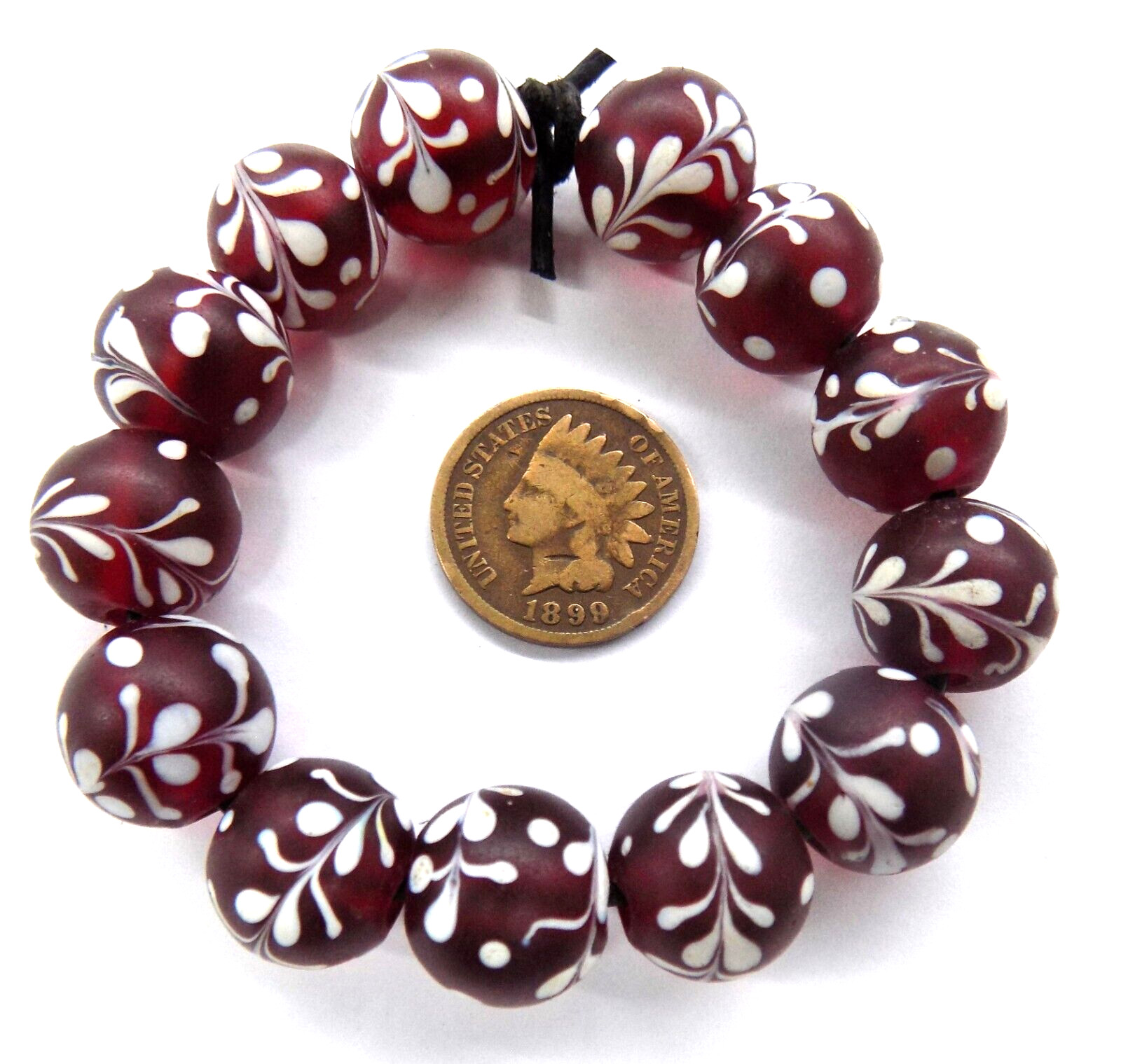 Pair of Deep Red Fancy Lamp African Trade Beads BEAUTIFUL SHAPE  VB230  Bin VN