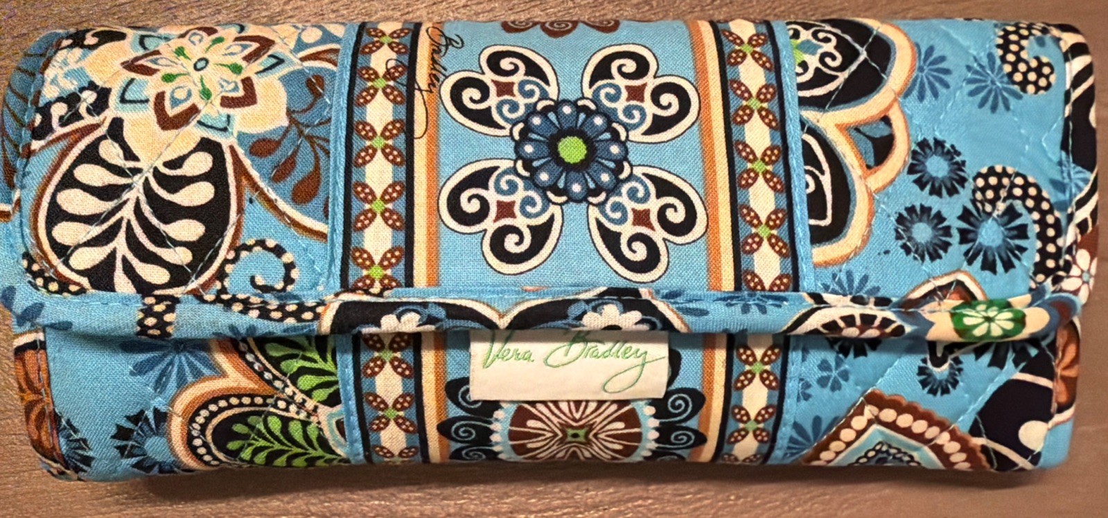 Vera Bradley Bali Blue Zip Wristlet Wallet Retired Pattern NWT Tri Fold
