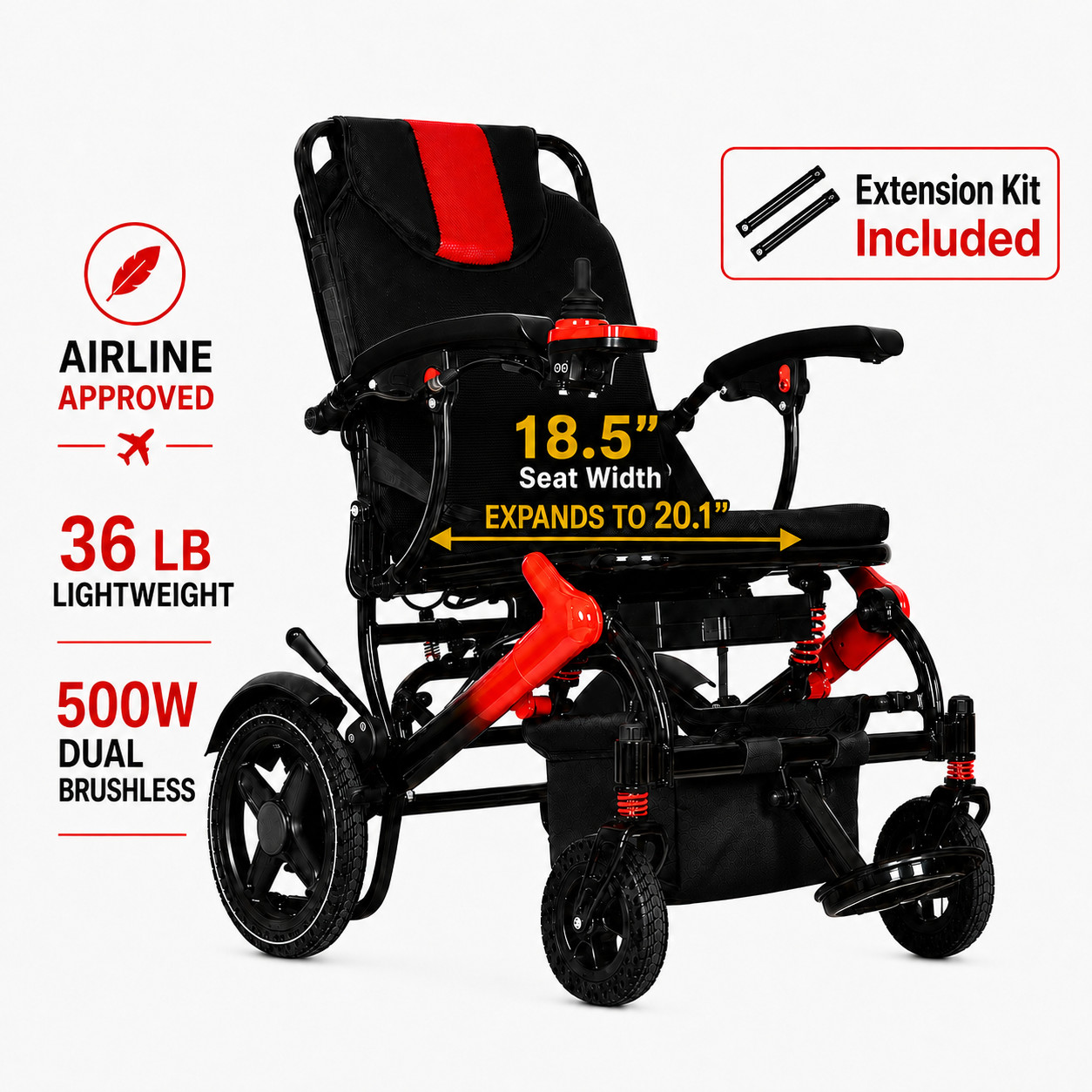 36LB Foldable Electric Wheelchair Adults 350LB 500W 18.5-20.1