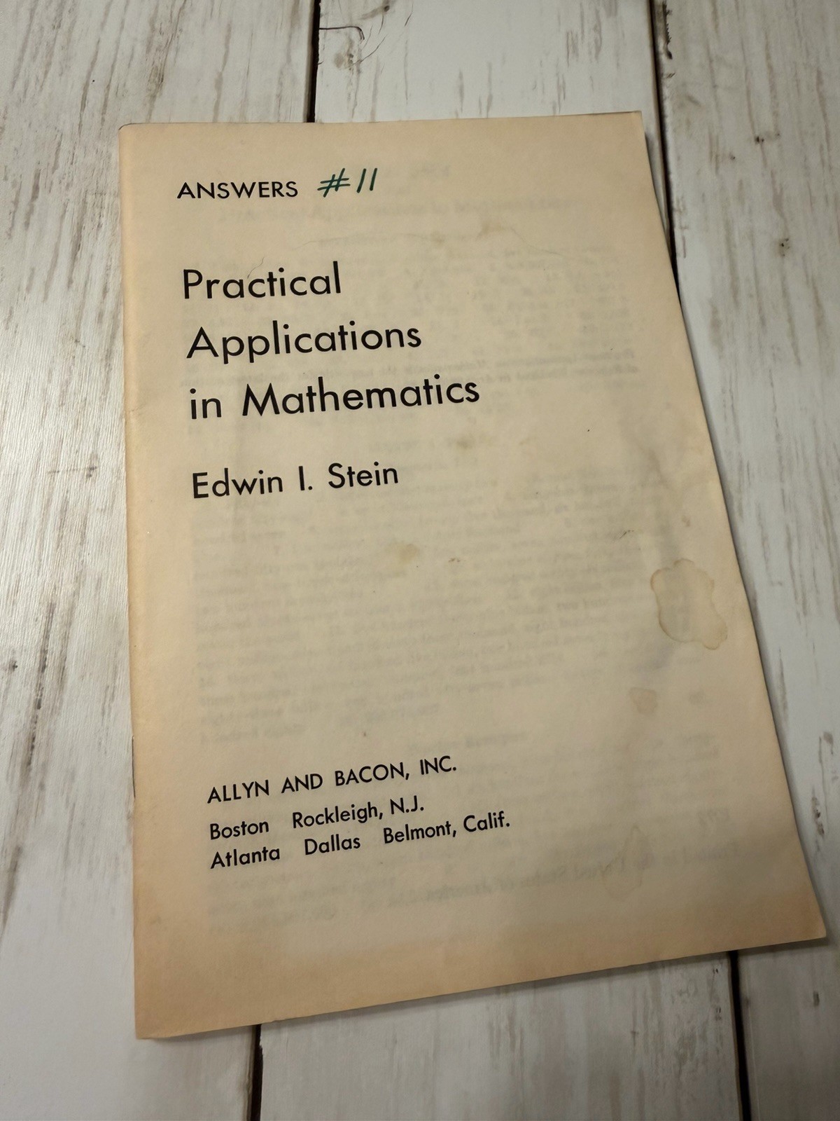 Vintage 1972 Practical Applications in Mathematics ANSWER BOOK by Edwin I. Stein
