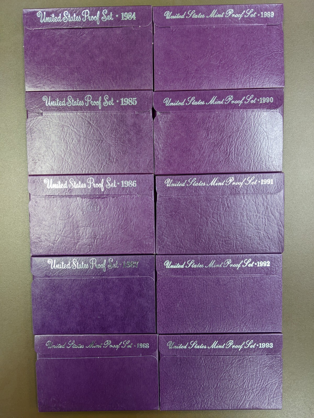 1984-1993 U.S. Mint Proof Sets OGP Box & COA Lot of (10) Annual Sets