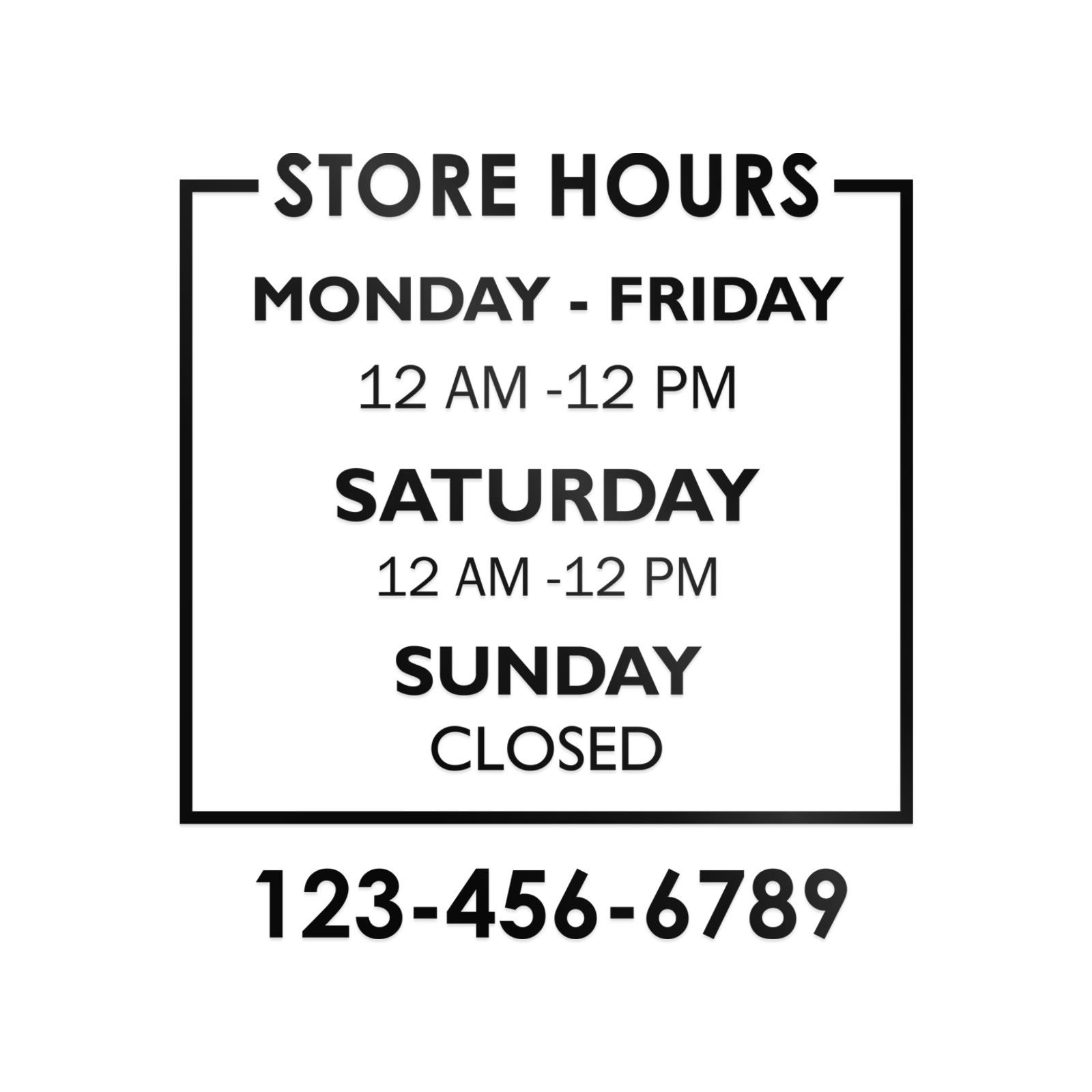 Personalized Business Hours Vinyl Decal Storefront Window Door Sign