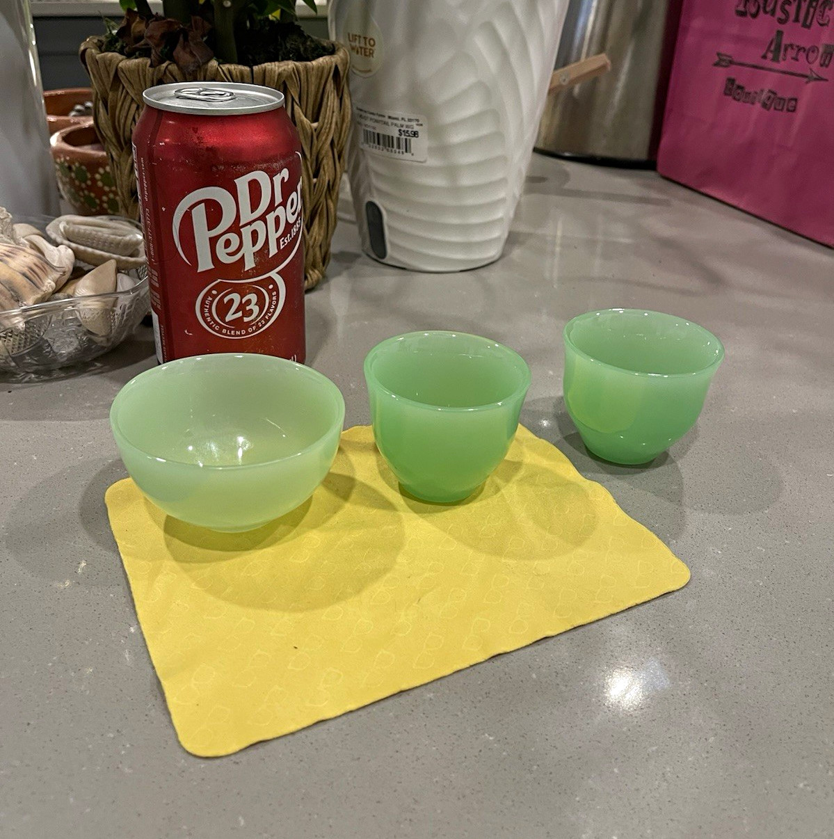 3-pc Chinese Carved Hardstone Green Cups Bowls