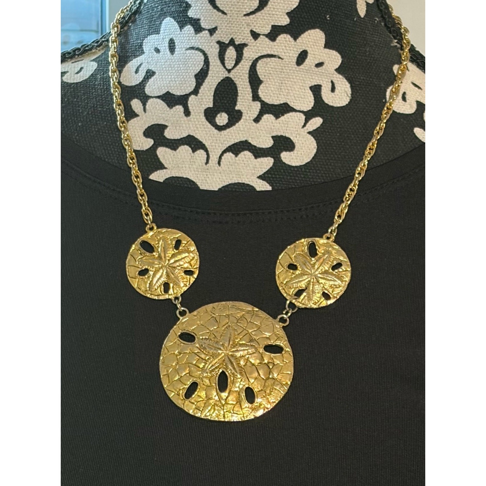 Vintage Hobe Gold Sand Dollar Statement Necklace