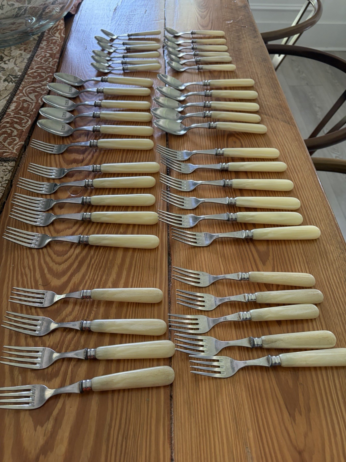 Vintage French Flatware 43 Pc Set Faux Ivory Handles 18/10 Stainless France