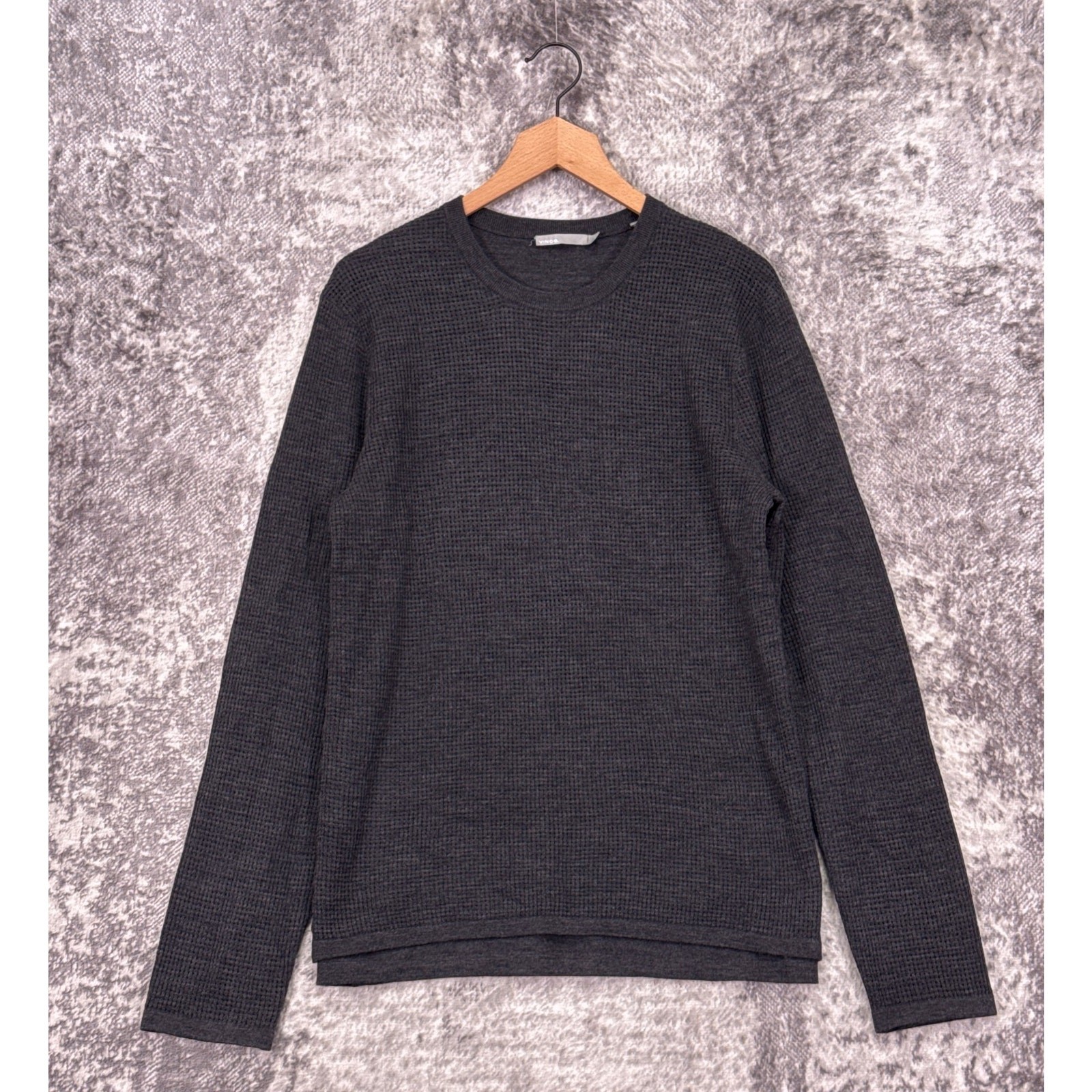 New Vince Sweater Medium Mens Wool Crewneck Double Layer Waffle Knit Gray New Vince Sweater Medium Mens Wool Crewneck Double Layer Waffle Knit Gray