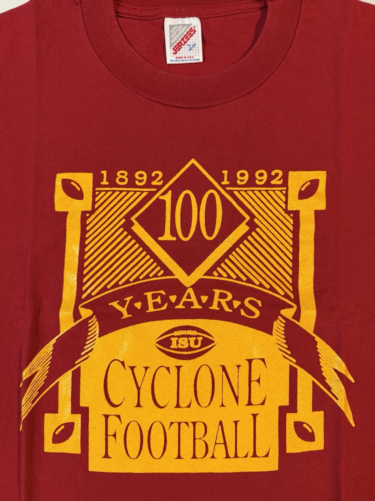 VTG 1992 Iowa State Cyclones Football 100 Years Graphic T-Shirt Size Large 90s