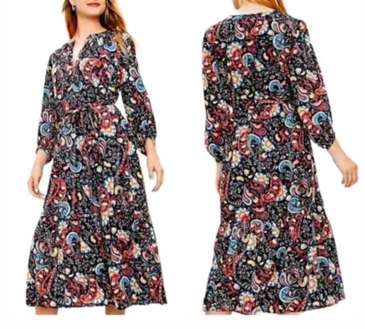 NWT Ann Taylor LOFT Paisley Shimmer Mystical Creatures Print Dress Size Medium