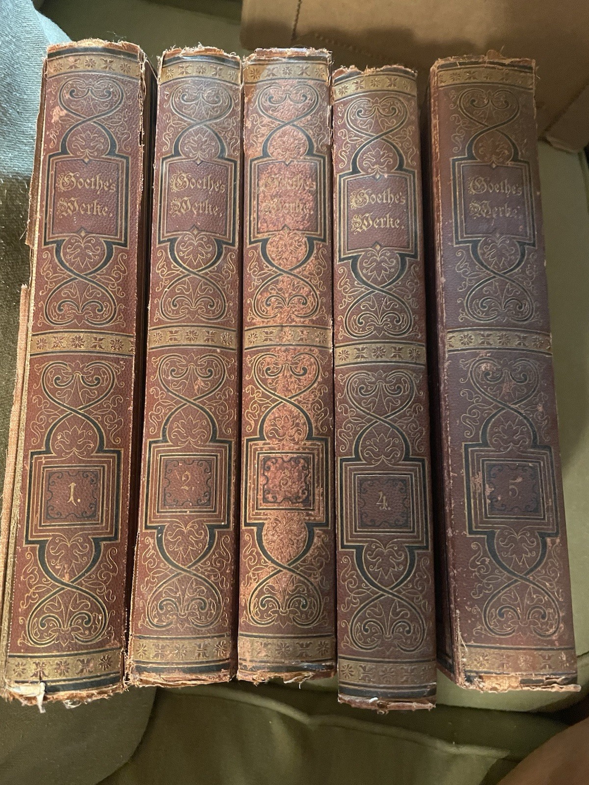 Goethe’s Werke Set Vol 1-5, Antique German Books Gold Gilt
