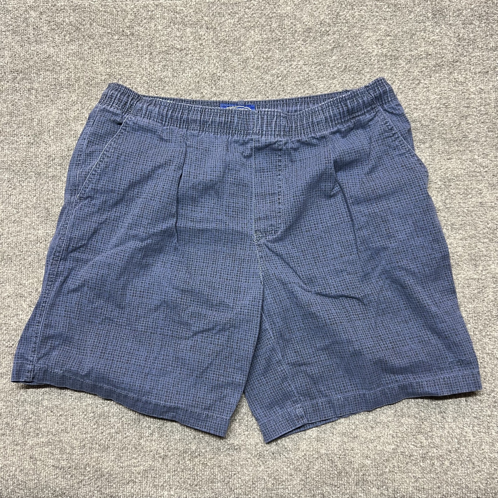 Vintage Ocean Pacific Shorts Mens M Blue Check Elastic Waist 7.5 Inch Inseam