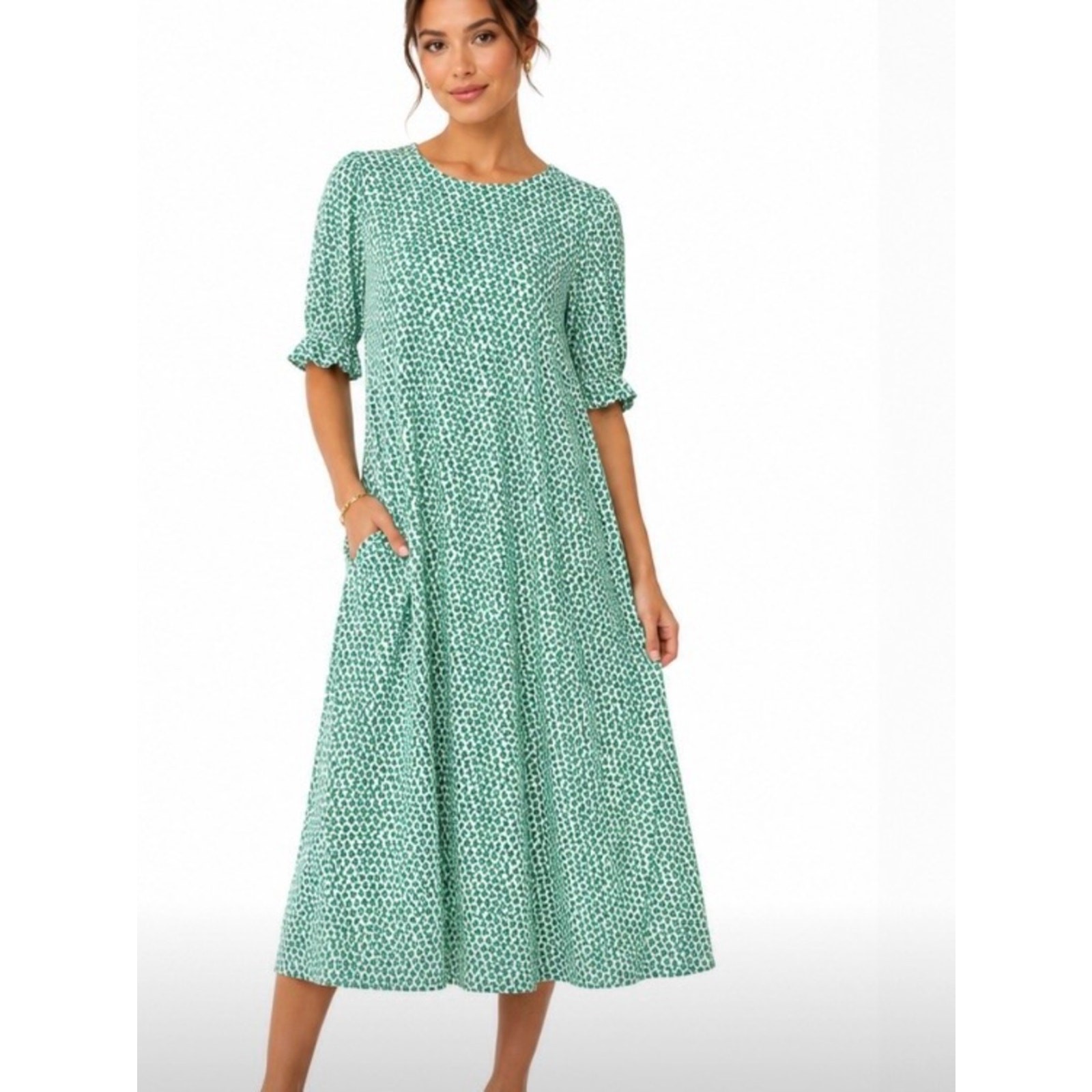 Boden size 10 Green Printed Midi Dress - Lightweight Casual Style shift dress Boden size 10 Green Printed Midi Dress - Lightweight Casual Style shift dress