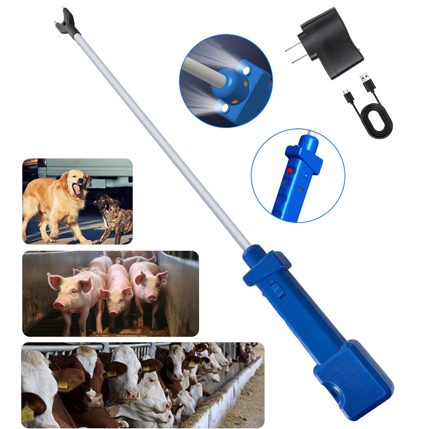 88cm Cattle Prodder Rechargeable 10000V Electric Shock Livestock Prod Stick IP44 88cm Cattle Prodder Rechargeable 10000V Electric Shock Livestock Prod Stick IP44
