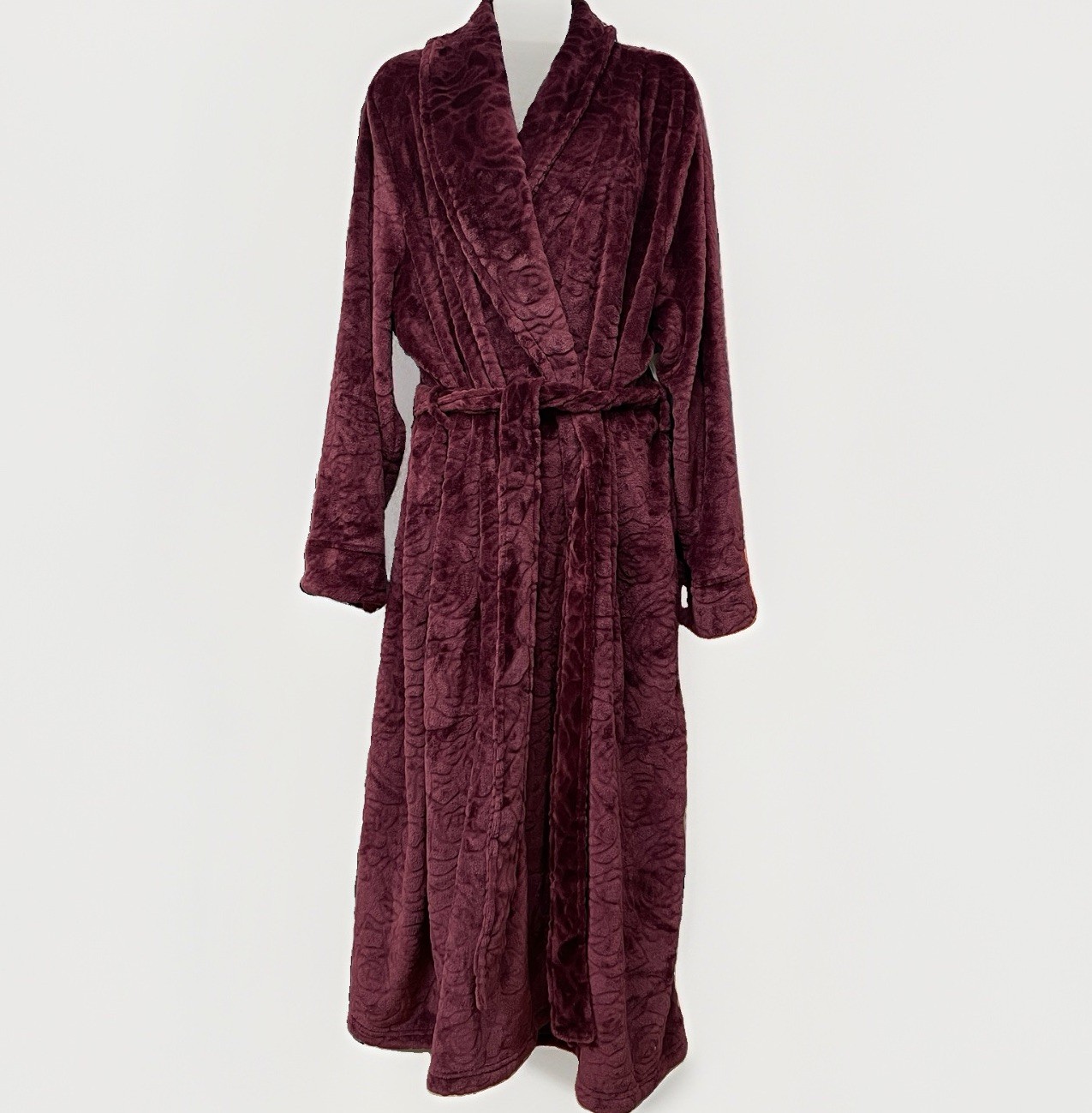 NWT LIZ CLAIBORNE Plush Bath Robe XXL Pinot Noir Roses Luxury Cozy Spa Fleece