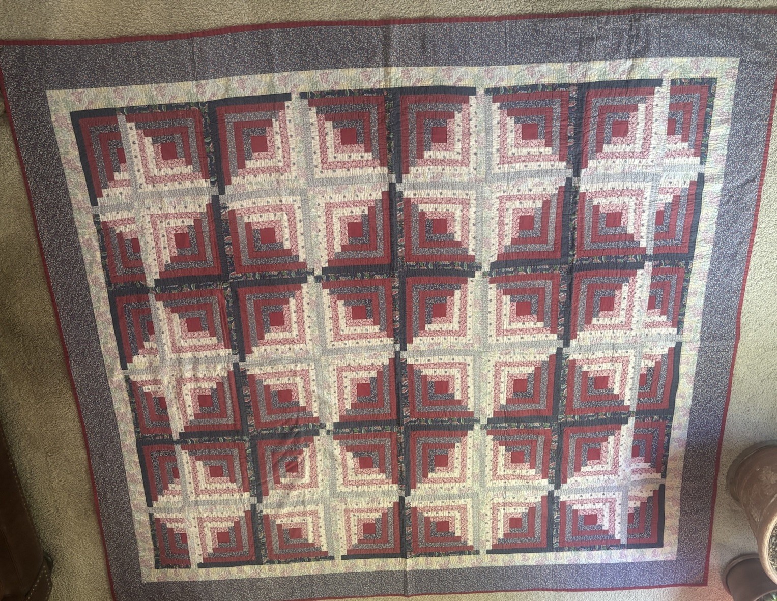 Antique 1950s Log Cabin Block Quilt