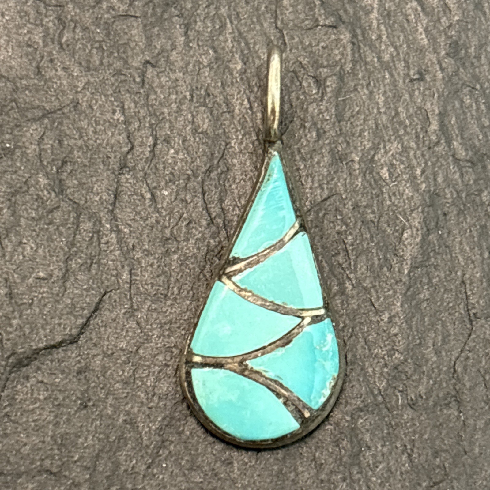 SB Zuni Signed Vintage Sterling Silver Fishscale Turquoise Pendant Small Hn
