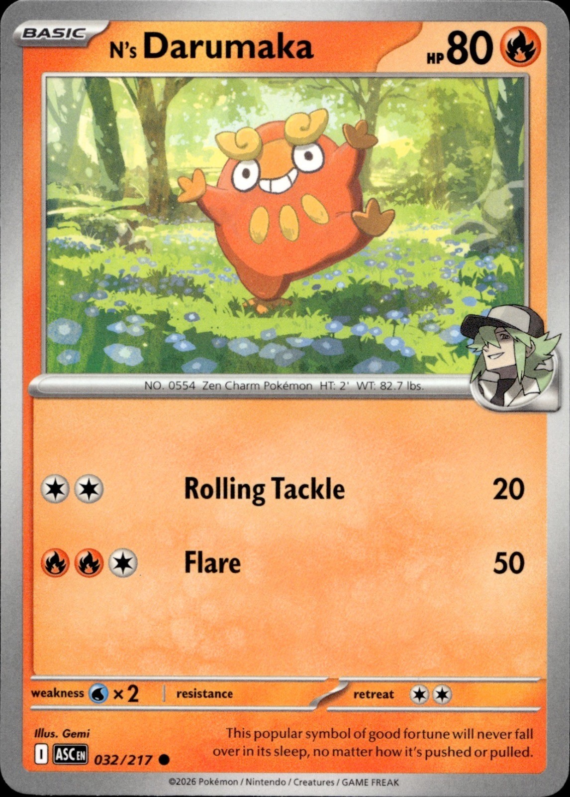 N\'s Darumaka 032/217 Ascended Heroes Common NEAR MINT Pokemon