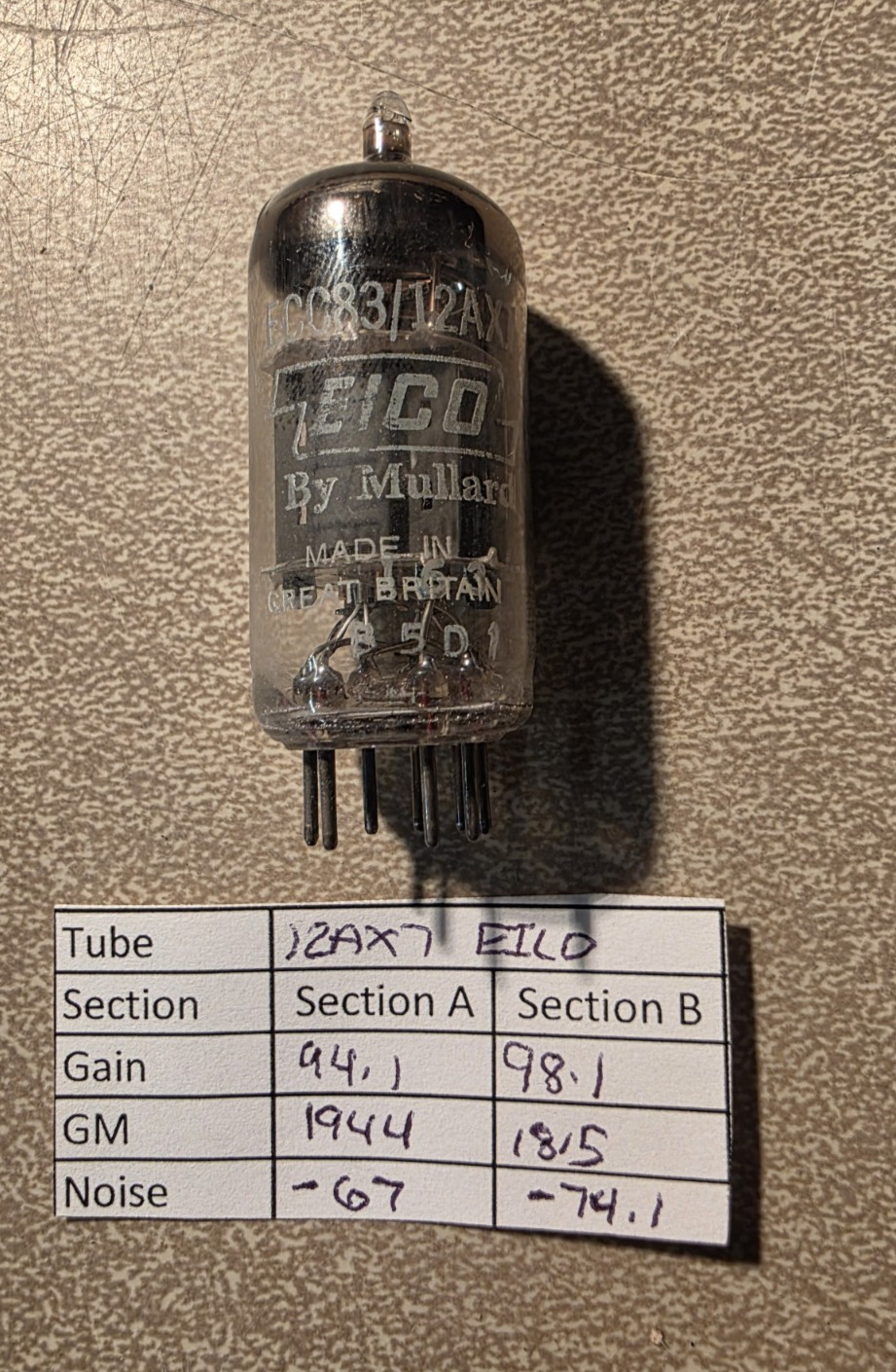 12AX7 ECC83 Mullard Tube Eico Maxipreamp 2 Tested Excellent 12AX7 ECC83 Mullard Tube Eico Maxipreamp 2 Tested Excellent