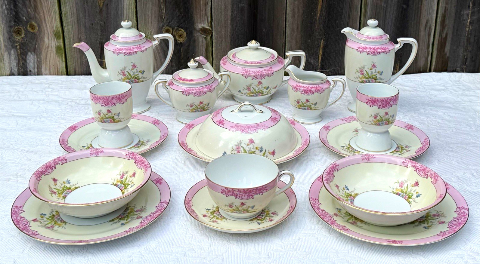 Antique Noritake Morimura Pink Floral Breakfast Set Rare \
