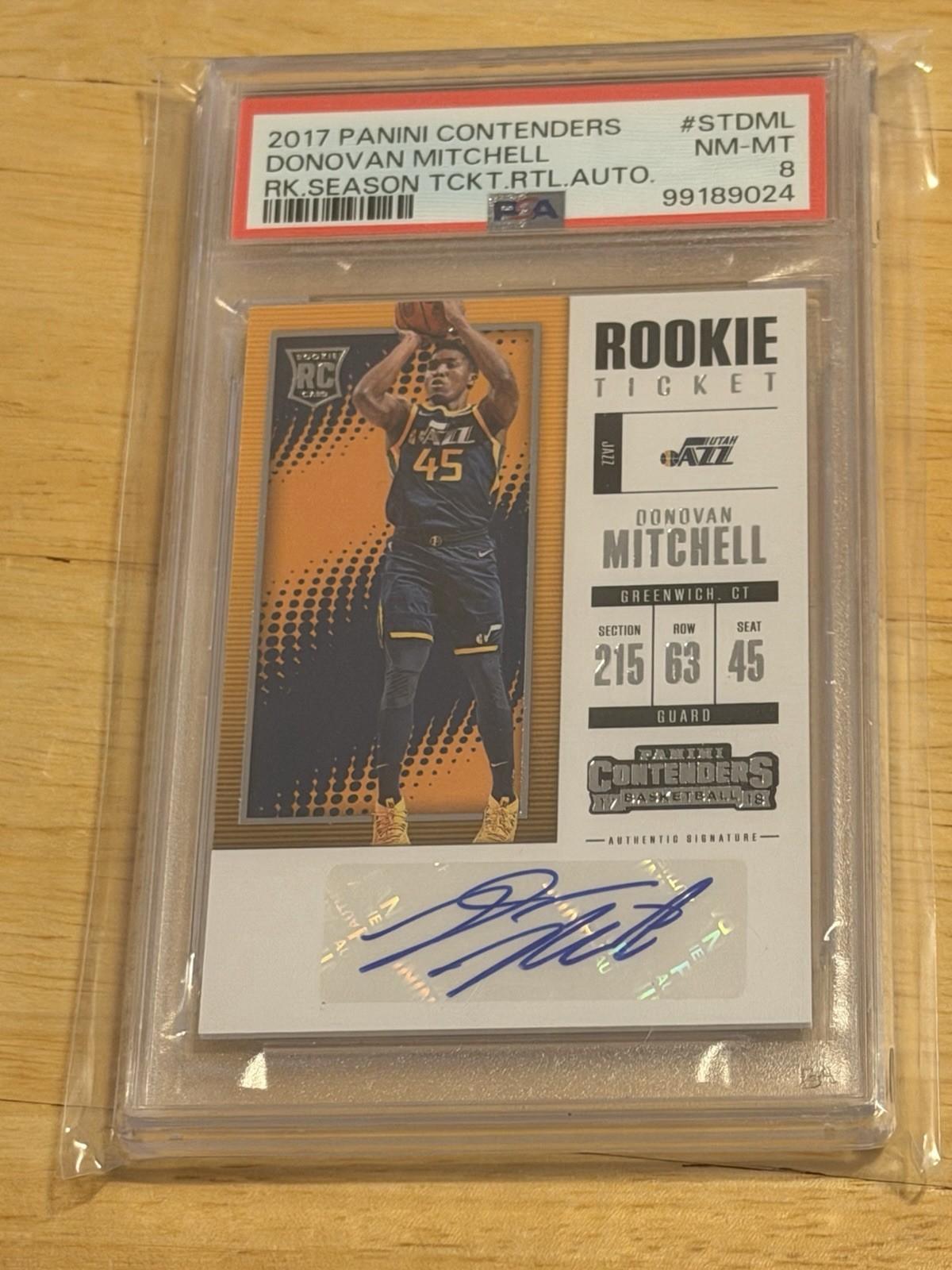 PSA 8 2017 Panini Contenders Donovan Mitchell Rookie Ticket Autograph #ST-DML
