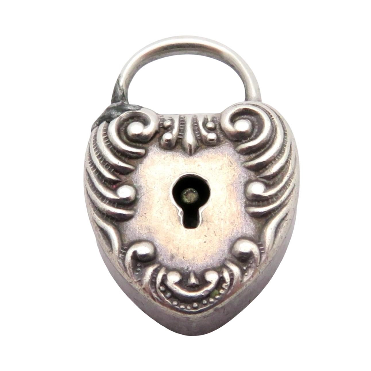Antique Victorian W. & S.B. Sterling Silver ADH Monogram Heart Padlock Charm