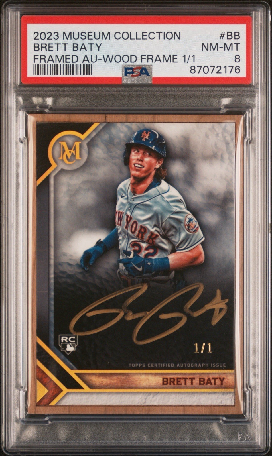 2023 Topps Museum Collection Framed Autographs Brett Baty Wood Frame 1/1 PSA 8 2023 Topps Museum Collection Framed Autographs Brett Baty Wood Frame 1/1 PSA 8