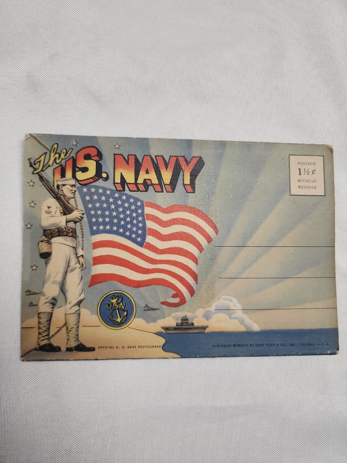 Vintage 1963 US NAVY 18 Fold Out Photos Ships Curt Teich & Co Postcard Rare 